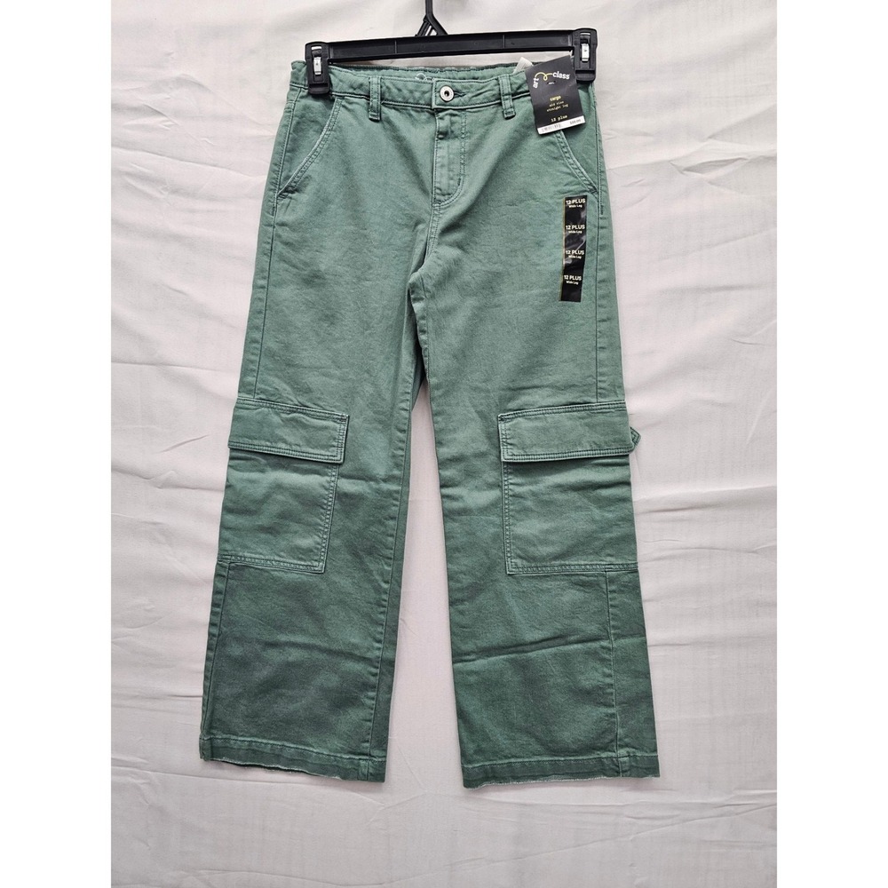 Art Class‎ Girls Mid Rise Straight Leg Cargo Pants Green Cotton Size 12 Plus